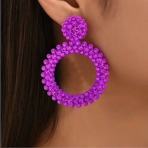 🆕 Magenta hoop drop embellished stud back earrings